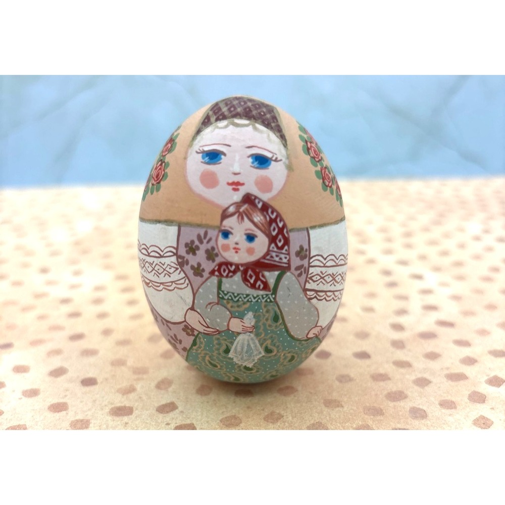 Hand Painted Russian Wooden Egg Doll Signed Dated 1994 Moscow‎ Folk Art